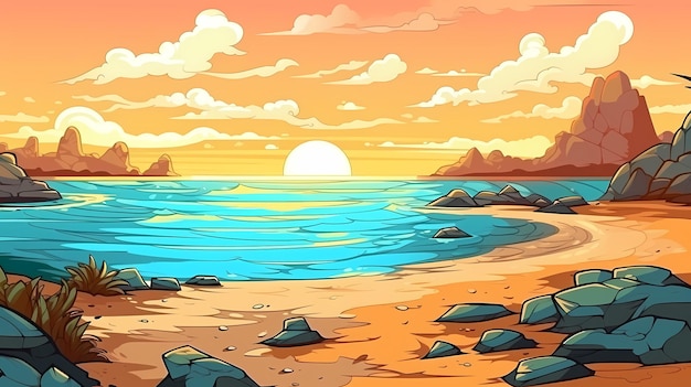 Красивый закат на пляже иллюстрация ai генерируется