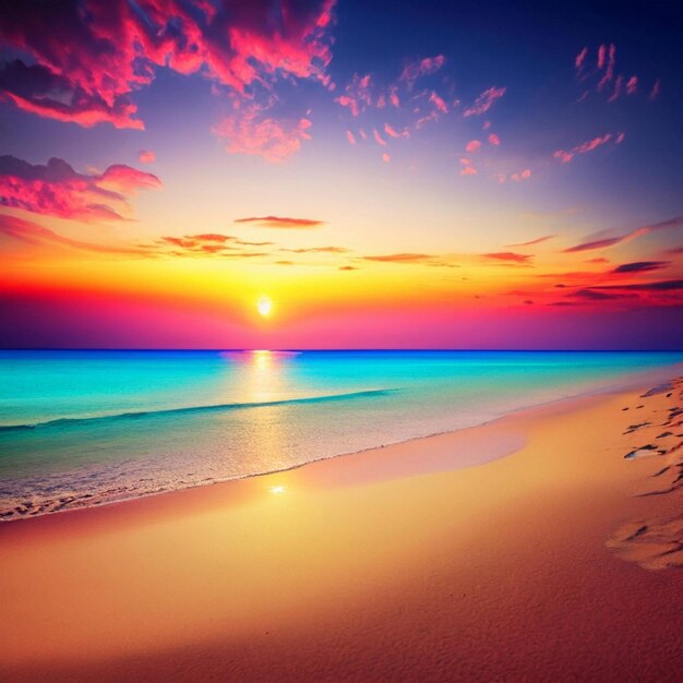 Photo beautiful sunset beach landscape exotic tropical island nature blue sea water