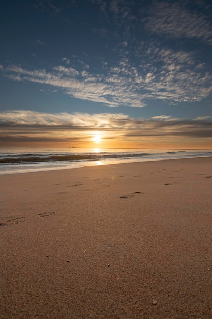 A beautiful sunset on the beach of Mazagon Spain In concept of a relaxed vacation