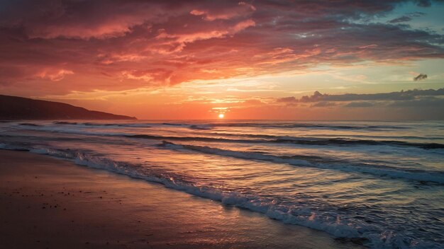 Beautiful sunset on the beach and sea