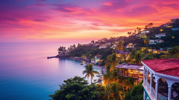 Beautiful sunset beach tropical paradise scenery wallpaper AI Generated Image