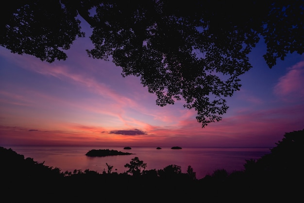 Beautiful sunset at the beach in the tropics. Sky and ocean