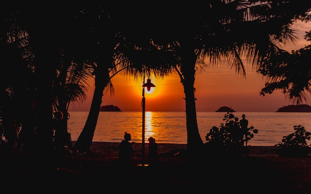 Beautiful sunset at the beach in the tropics. Sky and ocean