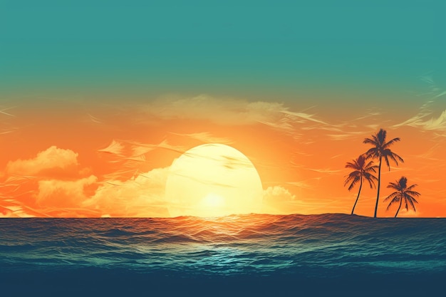 Photo beautiful sunset on the beach vector illustration in flat style