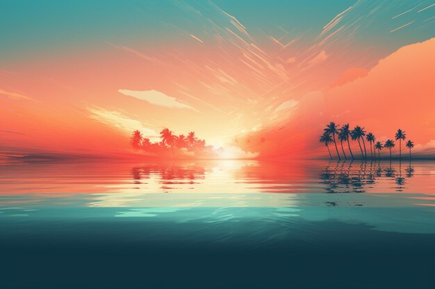 Beautiful sunset on the beach Vector illustration in flat style