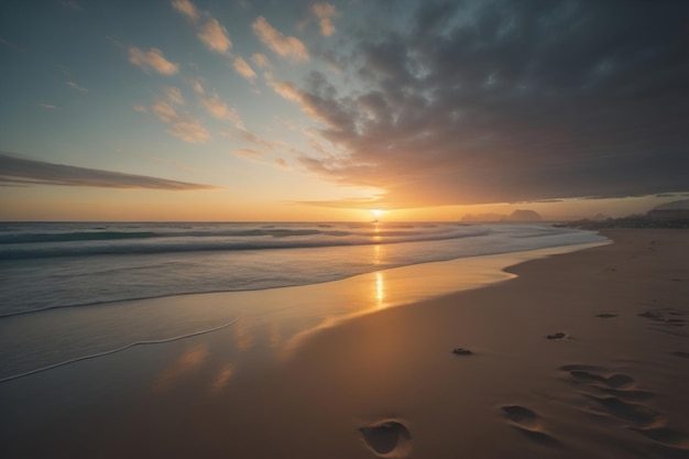 Beautiful sunset on the beach with reflection in the water Long exposure ai generative