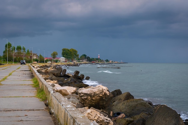 Beautiful sunset in the Black Sea, Poti, Georgia. Landscape