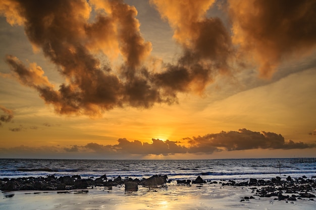 Beautiful sunset on brasil beach.