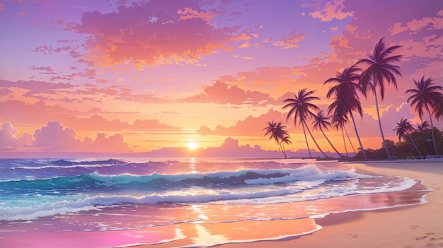 Photo beautiful sunset at calming serene beach