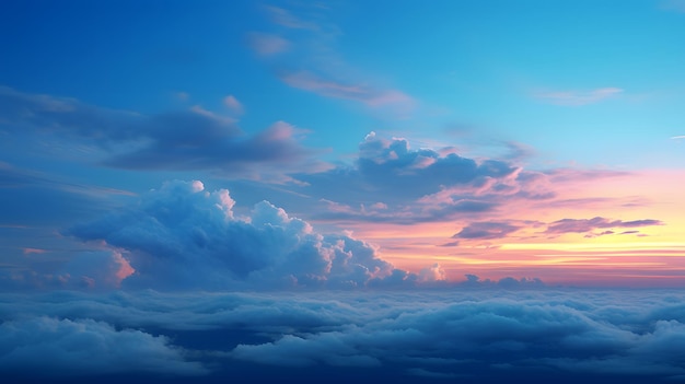 空の雲に沈む美しい夕日