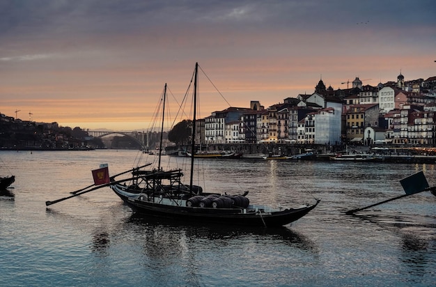 Beautiful sunset in a European fishing village.