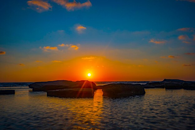 beautiful sunset exposure on the rocky beach