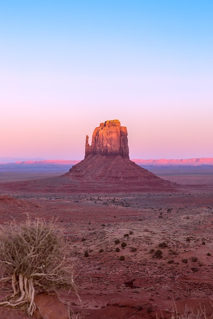 Beautiful sunset over famous Butte of Monument Valley on the border between Arizona and Utah, USA