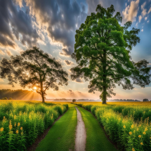 Photo beautiful sunset over the field beautiful sunset over the field