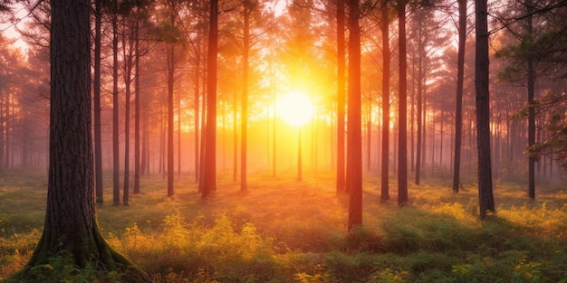 Beautiful sunset in forest