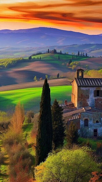 Photo beautiful sunset italy rural landscape