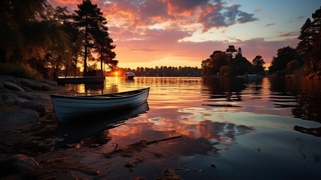 beautiful sunset in the lake