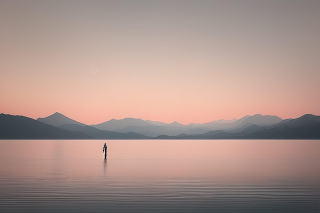 美しい夕暮れ 湖の向こうで