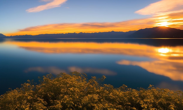 Beautiful sunset over a large lake