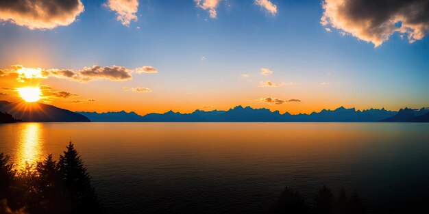 Beautiful sunset over a large lake