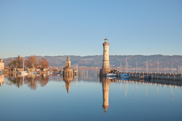 Beautiful sunset in lindau harbor Germany