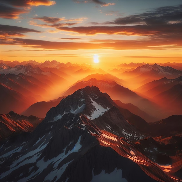 Beautiful sunset over the mountains Beautiful nature background