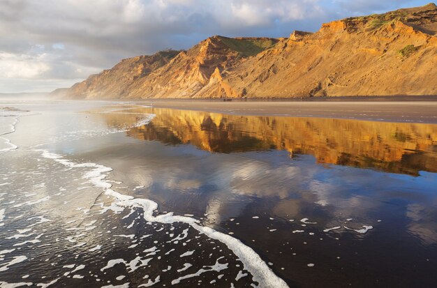 Beautiful Sunset at the Ocean Beach, New Zealand.