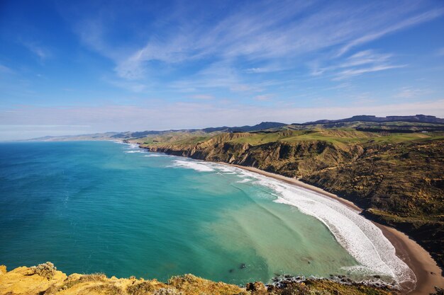 Beautiful Sunset at the Ocean Beach, New Zealand.