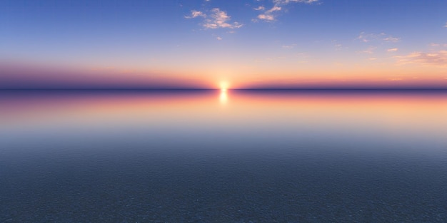 写真 大きな湖に沈む夕日が美しい