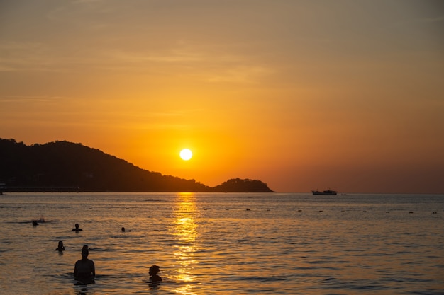 Beautiful sunset at Patong beach in Thailand