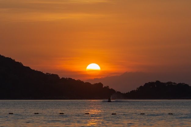 Beautiful sunset at Patong beach in Thailand