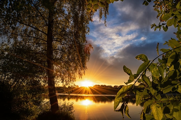 Beautiful sunset photos on a lake in bavaria in the city of ingolstadt