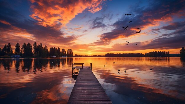 beautiful sunset over the pier and boat