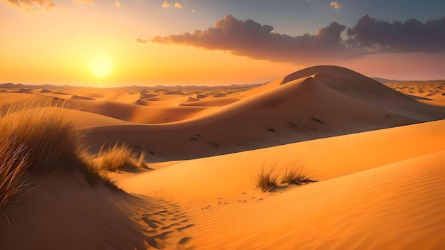 Прекрасный закат над песчаными дюнами, созданный ИИ.