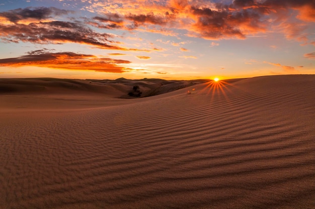 아라비아 빈 쿼터 사막 UAE(Arabian Empty Quarter Desert UAE)의 모래 언덕 위로 아름다운 일몰