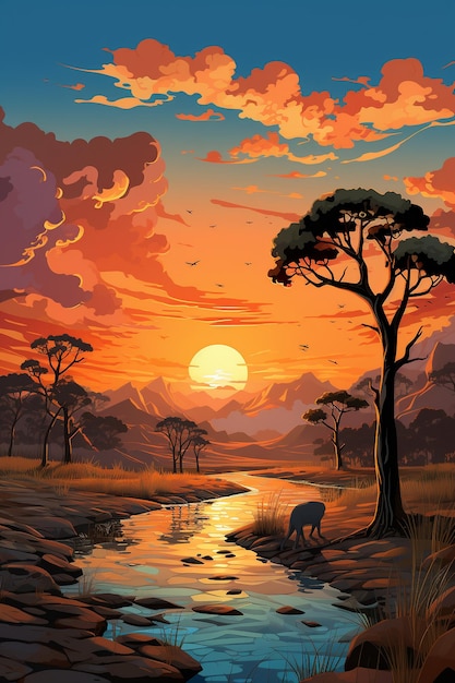 Beautiful sunset in savanna