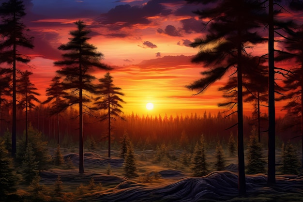 Beautiful sunset scenery forest