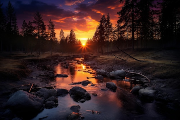 Beautiful sunset scenery forest