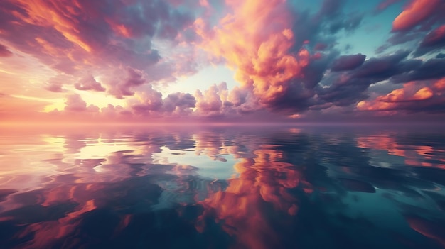 Beautiful sunset on the sea Colorful sky with clouds