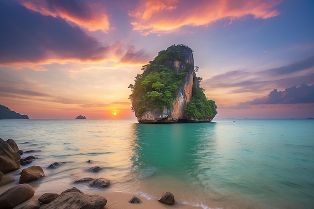 Photo beautiful sunset sea view island seascape at trad province eastern of thailand