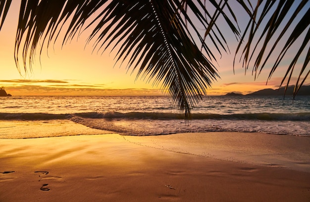 Beautiful sunset at Seychelles beach