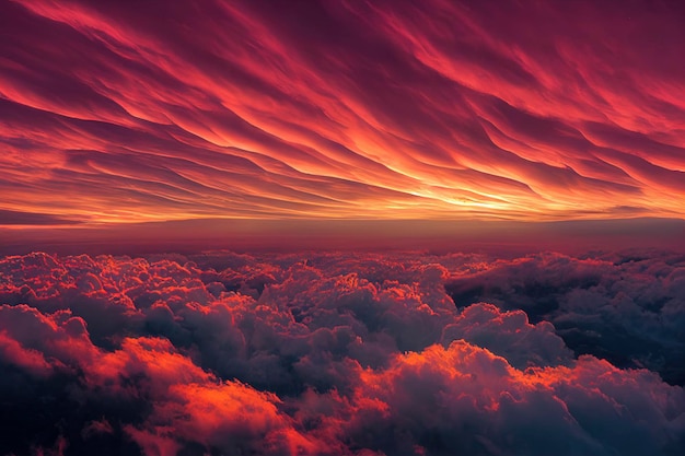 Beautiful sunset sky above clouds