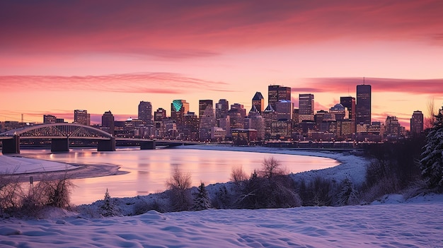 beautiful sunset sky in edmonton downtown skyline