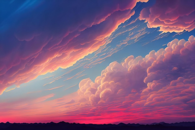 Красивое закатное небо с пастельными розовыми и фиолетовыми цветами заката с облаками