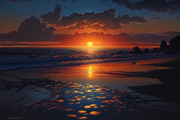 Beautiful sunset or sunrise illustration digital art design