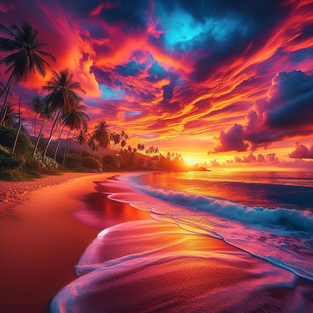 Photo beautiful sunset on a tropical beach colorful sunset over the ocean beautiful nature background