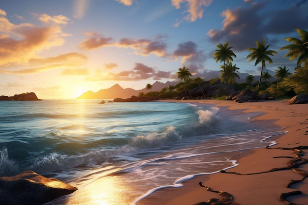 Beautiful sunset on the tropical beach Seascape at sunset ai generated