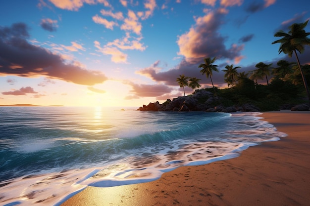 Beautiful sunset on the tropical beach Seascape at sunset ai generated