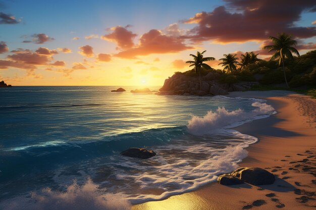 Photo beautiful sunset on the tropical beach seascape at sunset ai generated