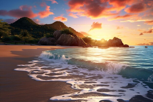 Photo beautiful sunset on the tropical beach seascape at sunset ai generated